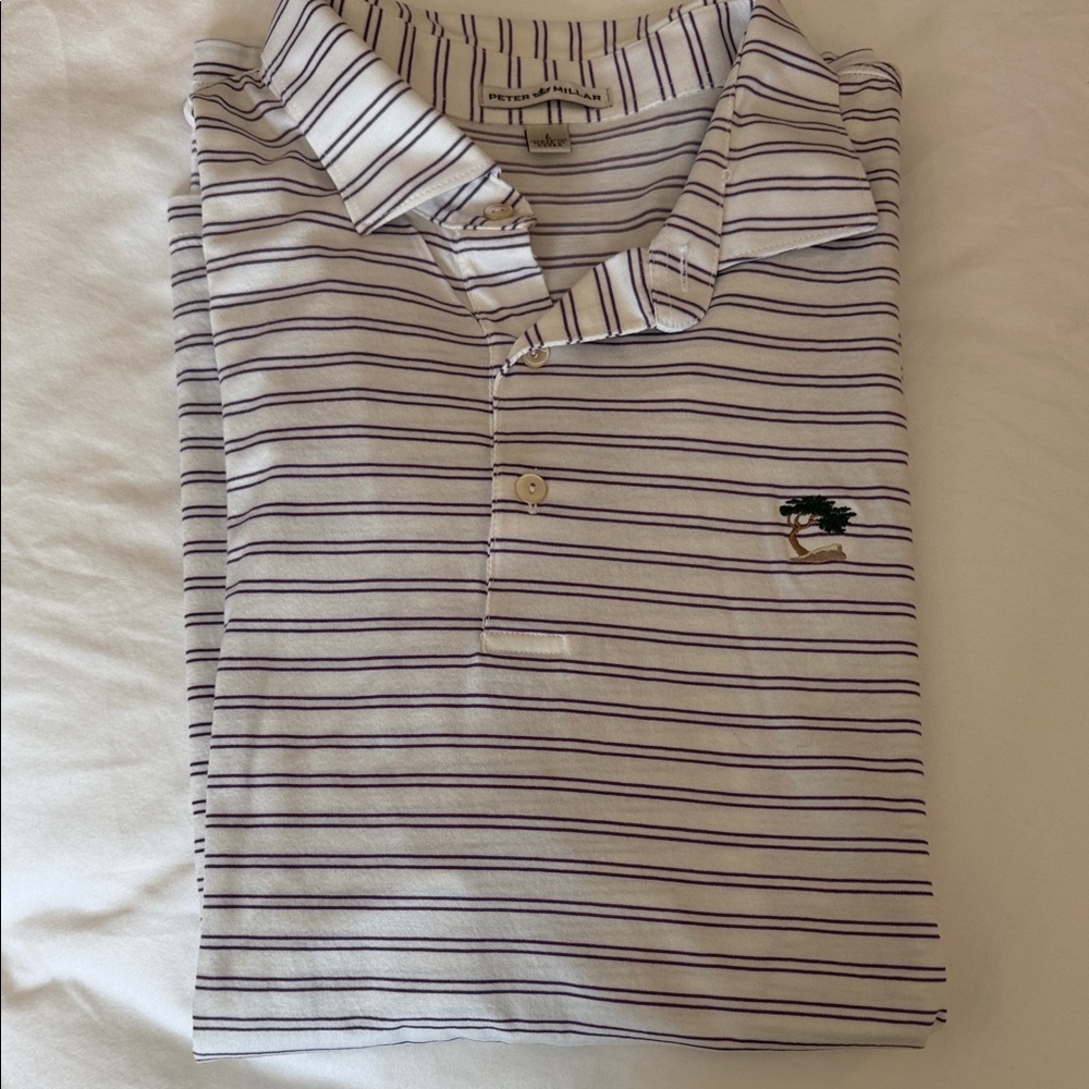 Peter Millar Purple and White Striped Polo